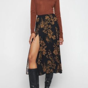 Reformation Black Floral Petite Zoe Midi Skirt